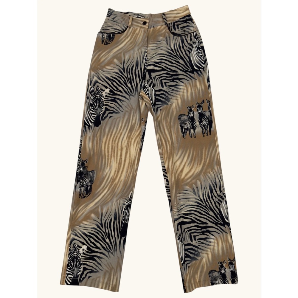 Joseph Ribkoff Trends Zebra Safari Print Pants Tan Black High Rise Straight 6